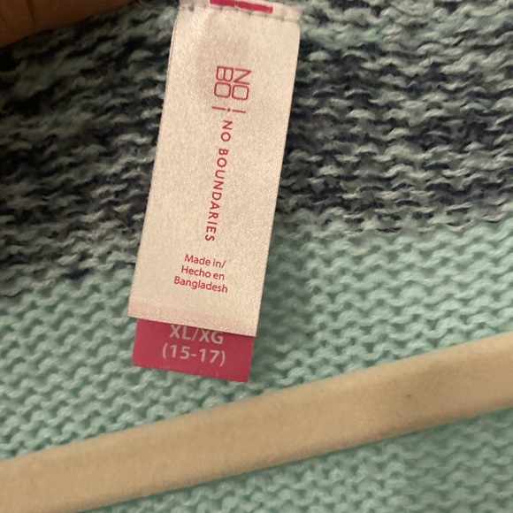 Teal and Gray Striped Sweater with Scarf - Picture 3 of 4